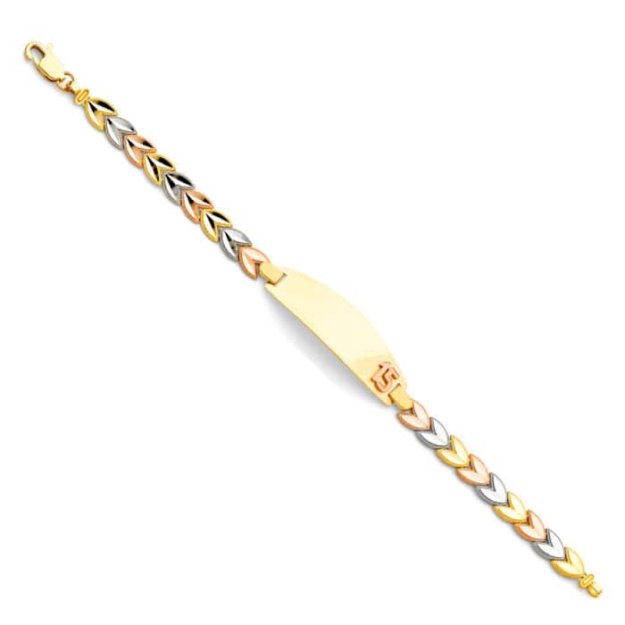 14K Tri Color Gold 15 Years ID Bracelet - 7.5"