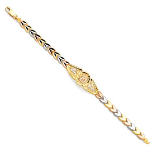 14K Tri Color Gold Flower ID Bracelet - 7.25"