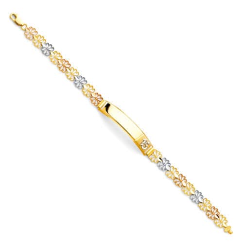 14K Tri Color Gold Flower ID Bracelet - 7.25"