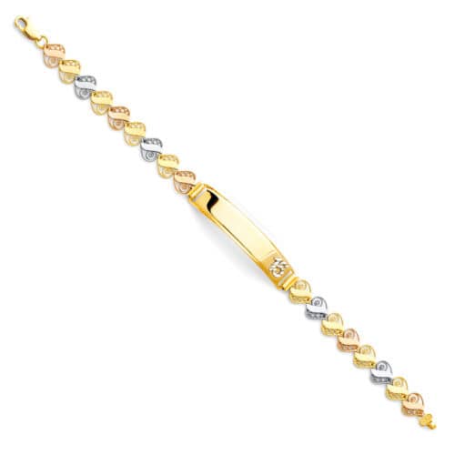 14K Tri Color Gold Flower ID Bracelet - 7.25"