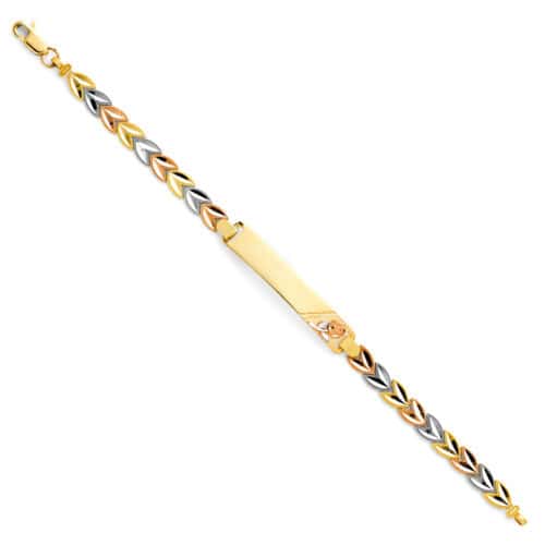 14K Tri Color Gold Flower ID Bracelet - 7.5"