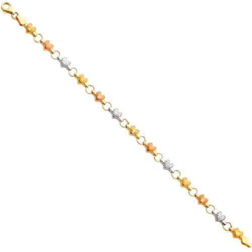 14K Tri Color Gold Light Enamel Bracelet - 7.25"