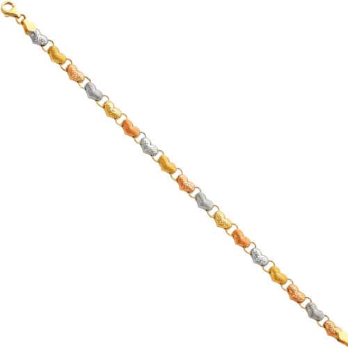 14K Tri Color Gold Light Stampato Bracelet - 7.25"