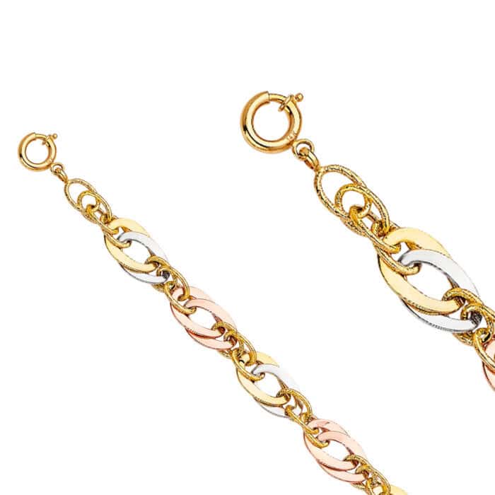 14K Tri Color Gold Fancy Hollow Bracelet - 7.5" - Image 2
