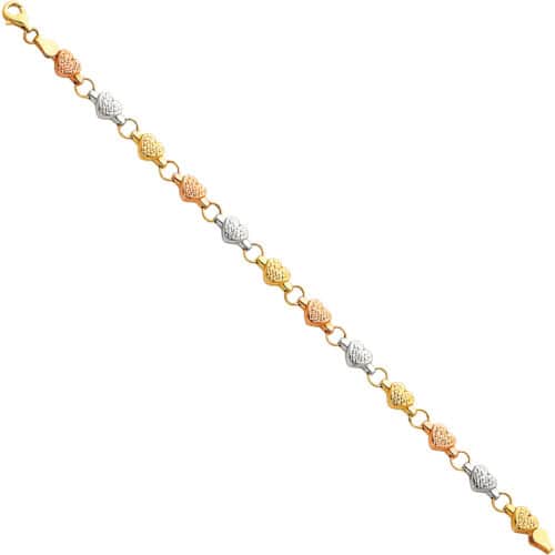 14K Tri Color Gold Light Stampato Bracelet - 7.25"