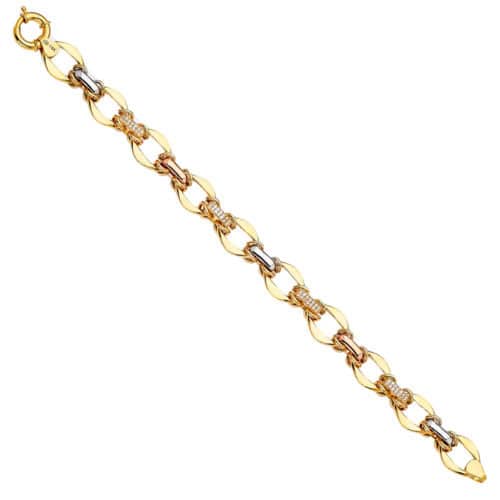 14K Tri Color Gold Fancy Hollow Bracelet - 7.5"