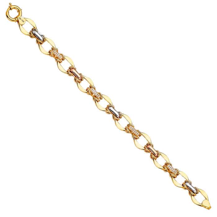14K Tri Color Gold Fancy Hollow Bracelet - 7.5"