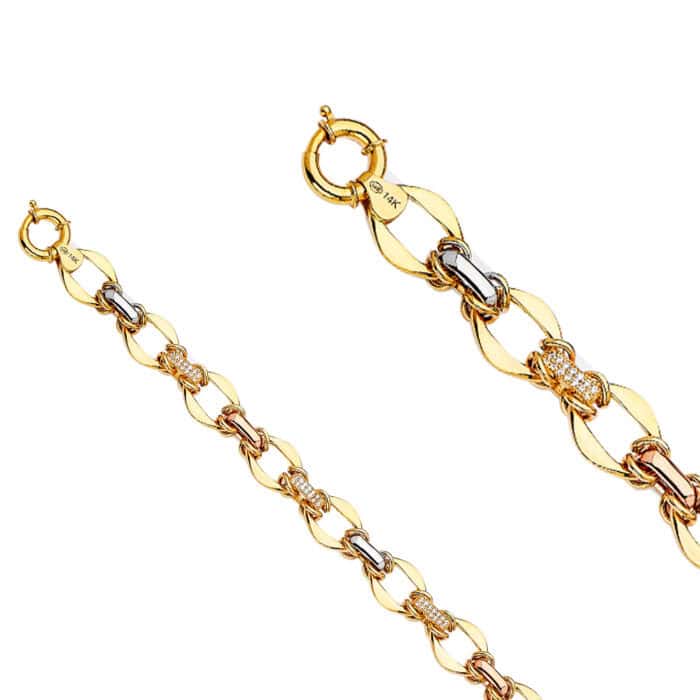 14K Tri Color Gold Fancy Hollow Bracelet - 7.5" - Image 2