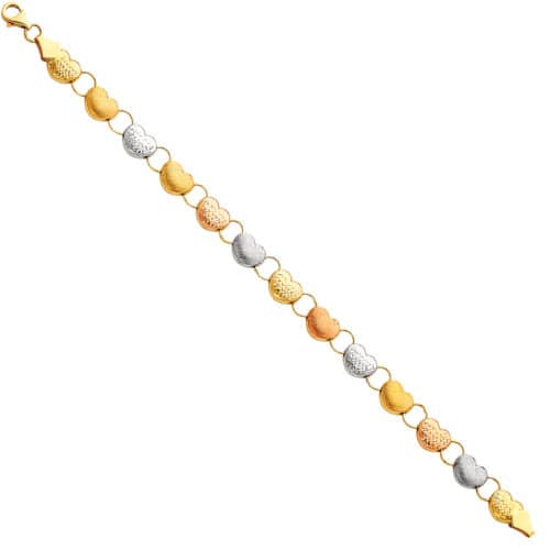 14K Tri Color Gold Light Stampato Bracelet - 7.25"