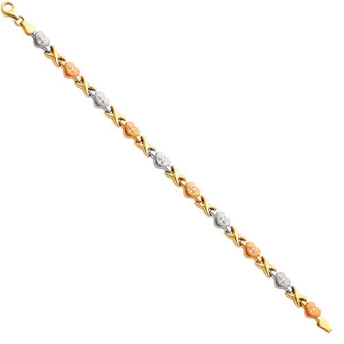 14K Tri Color Gold Light Stampato Bracelet - 7.25"