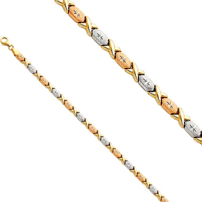 14K Tri Color Gold Light Stampato Bracelet - 7.25" - Image 2