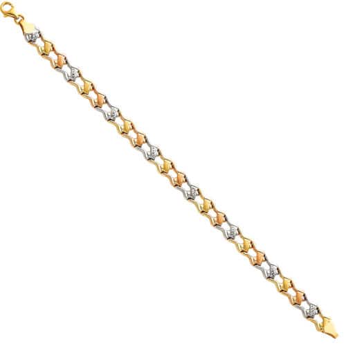 14K Tri Color Gold Light Stampato Bracelet - 7.25"