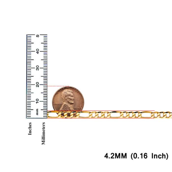 14K Yellow Gold 4.4 mm Hollow Figaro 3+1 Chain - Image 3