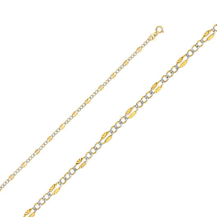14K Yellow Gold 3.2mm Stamp Figaro 3+1 WP Diamond Cut Chain