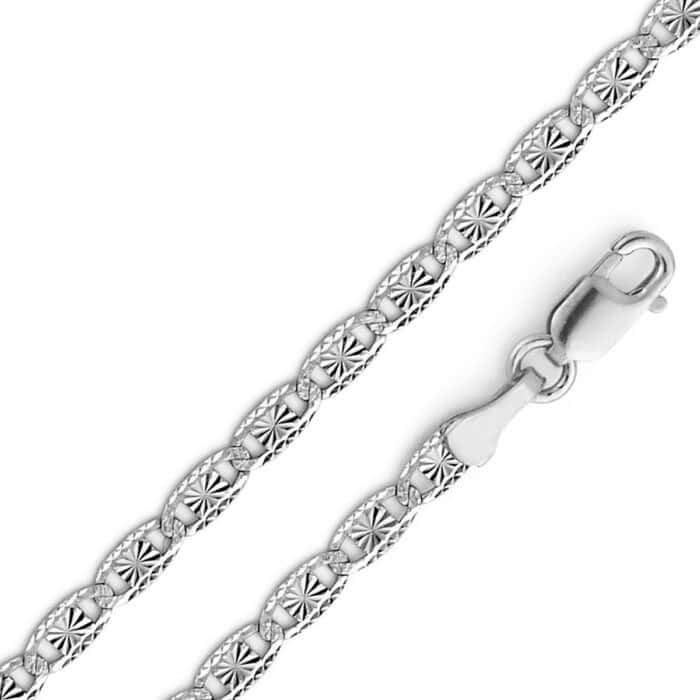 14K White Gold 3.3mm Valentino Star/Edge Diamond Cut Chain