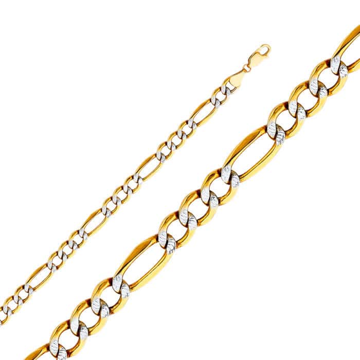 14K Yellow Gold 7.2mm Hollow Figaro 3+1 Bevel Chain