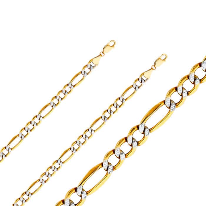 14K Yellow Gold 7.2mm Hollow Figaro 3+1 Bevel Chain - Image 2
