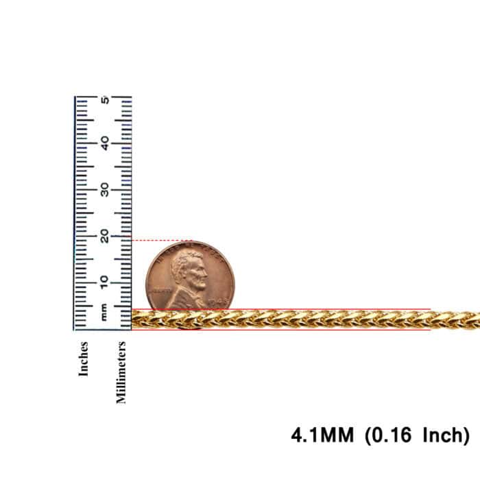 14K Yellow Gold 4.1mm Hollow 8 Side Diamond Cut Wheat Chain - Image 3