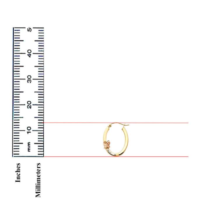 14K Tri Color Gold Butterfly Oval Hoop Earrings - Image 2