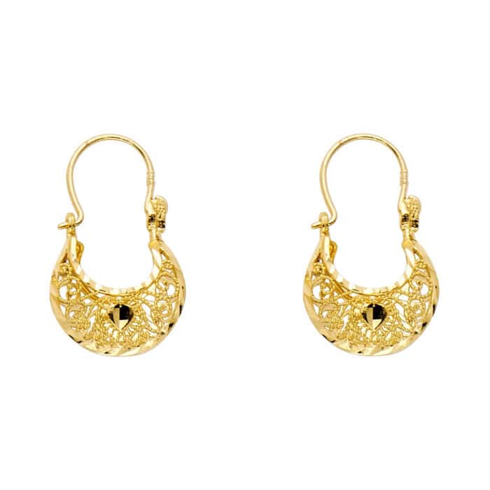 14K Yellow Gold Diamond Cut Basket Earrings