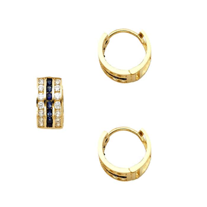 14K Yellow Gold Blue & White Cubic Zirconia Huggies Earrings - Image 2