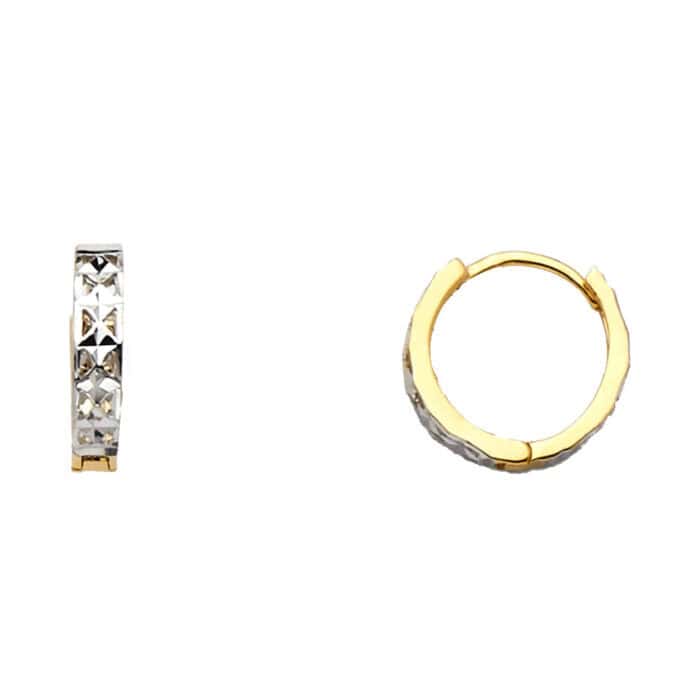 14K Two Tone Gold Cubic Zirconia Huggies Earringsrings