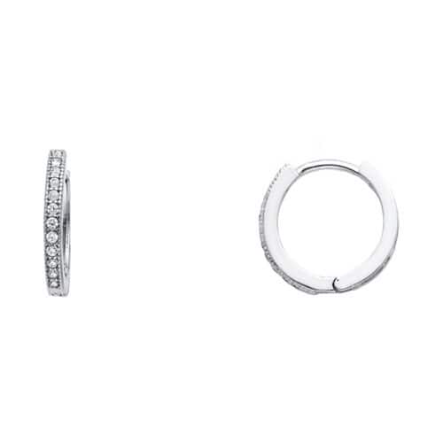 14K White Gold RD Cubic Zirconia Pave Huggies Earrings