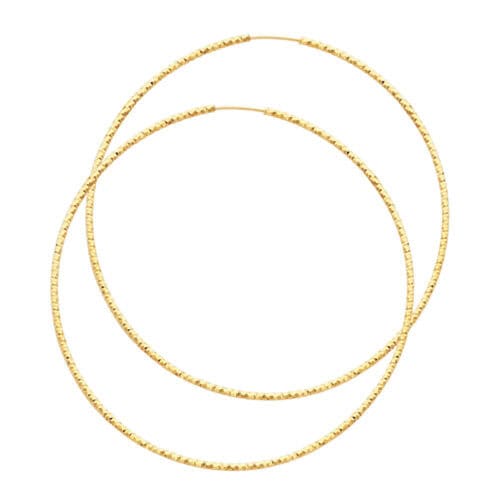 14K Yellow Gold 1mm Diamond Cut Hoop Earrings