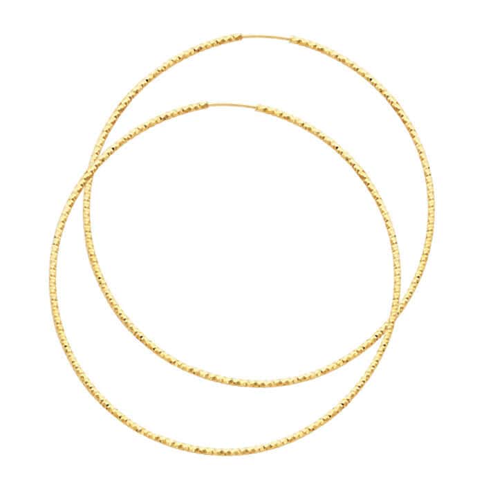 14K Yellow Gold 1mm Diamond Cut Hoop Earrings
