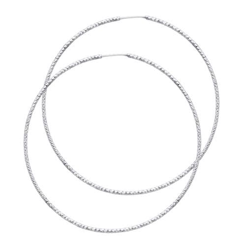 14K White Gold 1mm Diamond Cut Hoop Earrings