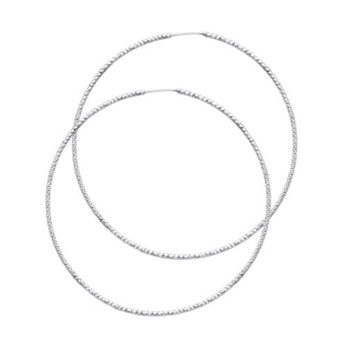 14K White Gold 1mm Diamond Cut Hoop Earrings