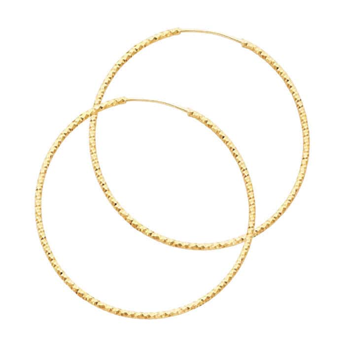14K Yellow Gold 1mm Diamond Cut Hoop Earrings