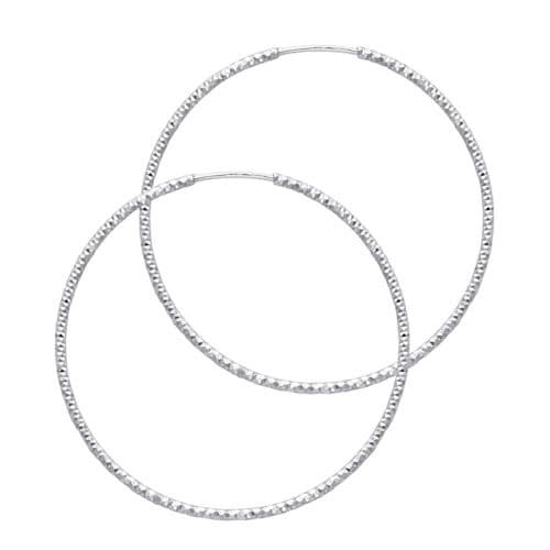 14K White Gold 1mm Diamond Cut Hoop Earrings