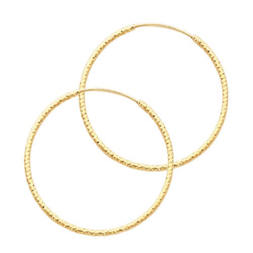 14K Yellow Gold 1mm Diamond Cut Hoop Earrings