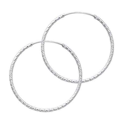 14K White Gold 1mm Diamond Cut Hoop Earrings