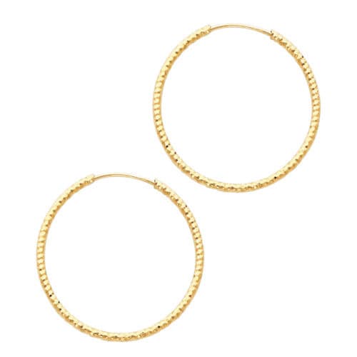 14K Yellow Gold 1mm Diamond Cut Hoop Earrings