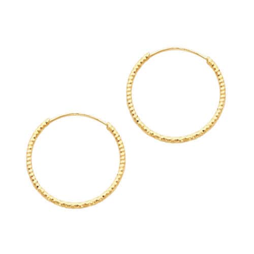 14K Yellow Gold 1mm Diamond Cut Hoop Earrings