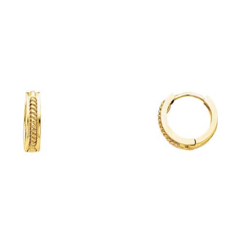 14K Two Tone Gold 2.5mm Square Huggies Earrings with Twisted Rope