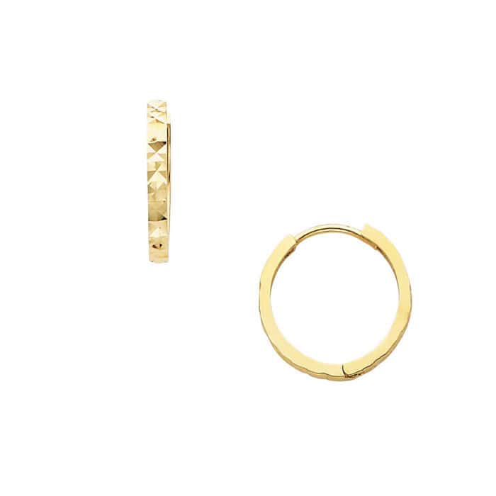 14K Yellow Gold 2mm Square Huggies Earrings - Image 3
