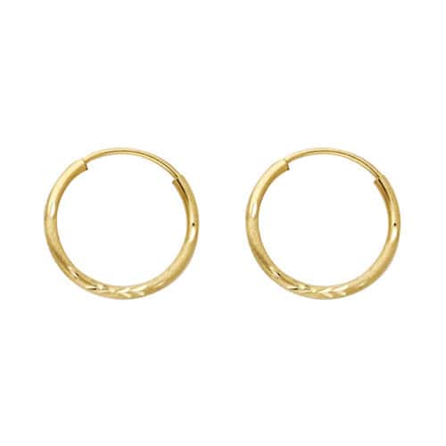 14K Yellow Gold 1.25mm Diamond Cut Hoop Earrings