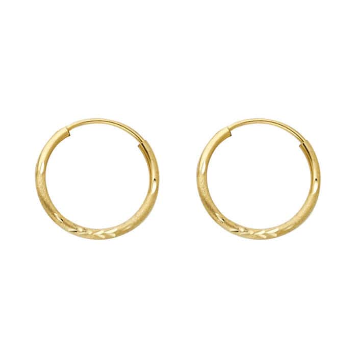 14K Yellow Gold 1.25mm Diamond Cut Hoop Earrings