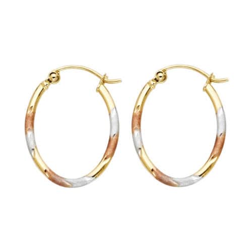 14K Tri Color Gold 1.5mm Diamond Cut Tube Hoop Earrings