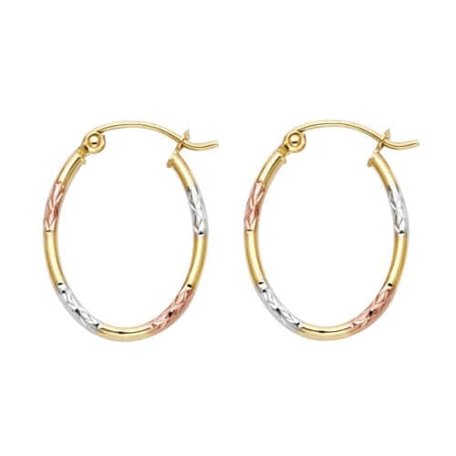 14K Tri Color Gold 1.5mm Diamond Cut Tube Hoop Earrings