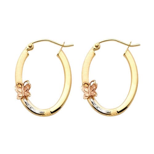 14K Tri Color Gold 1.5mm Hoop Earrings with Butterfly