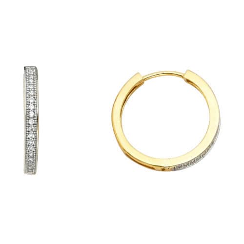 14K Yellow Gold 4mm Cubic Zirconia Huggies Earrings