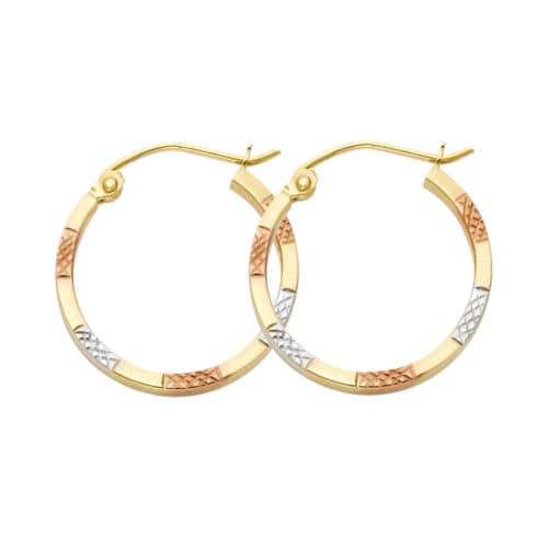 14K Tri Color Gold Diamond Cut Square Hoop Earrings