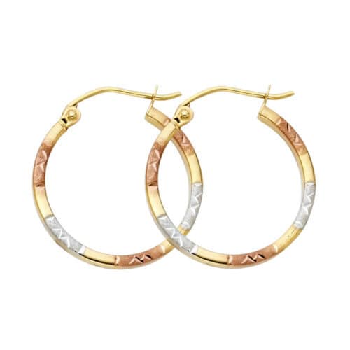 14K Tri Color Gold Diamond Cut Square Hoop Earrings