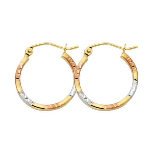 14K Tri Color Gold Diamond Cut Square Hoop Earrings