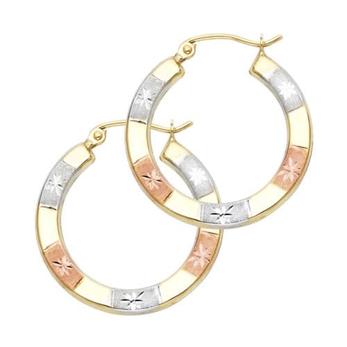 14K Tri Color Gold Diamond Cut Hoop Earrings