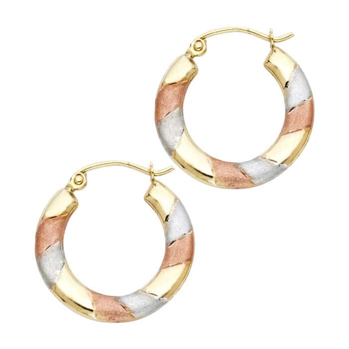 14K Tri Color Gold Diamond Cut Hoop Earrings